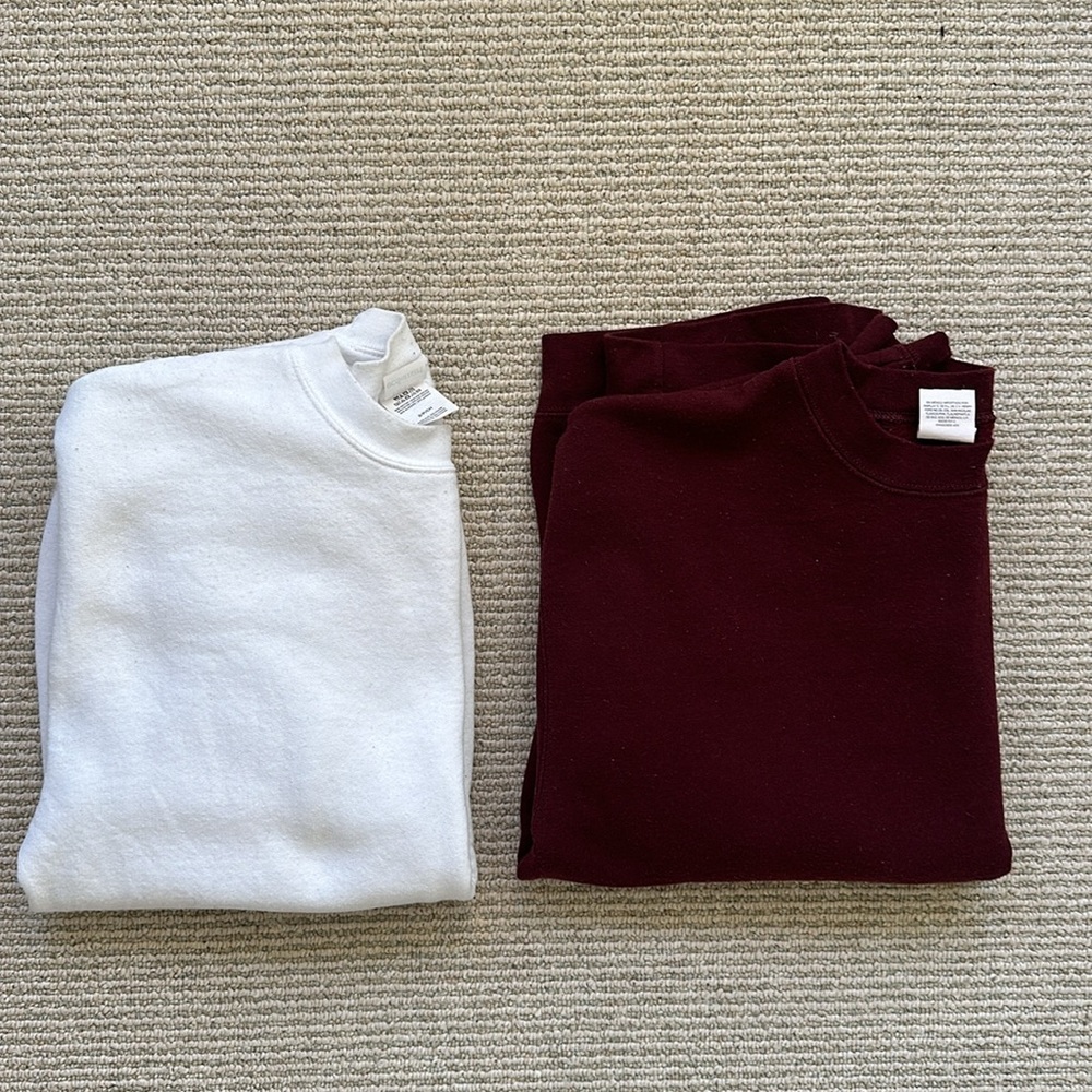 Hanes EcoSmart Crewneck Sweaters (2) White and Maroon